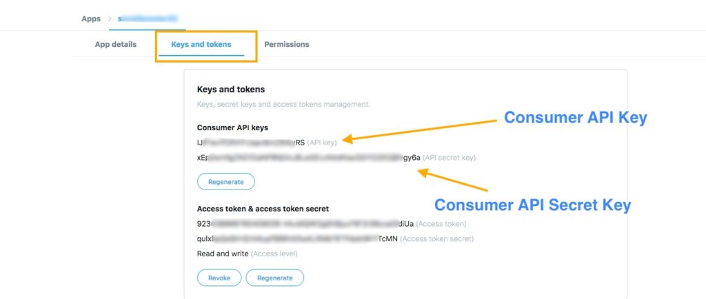 Keys and Tokens Twitter