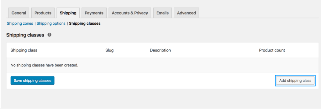 Create Shipping Class