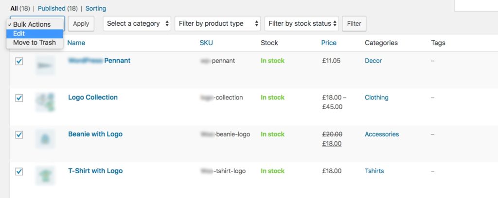 Bulk edit products