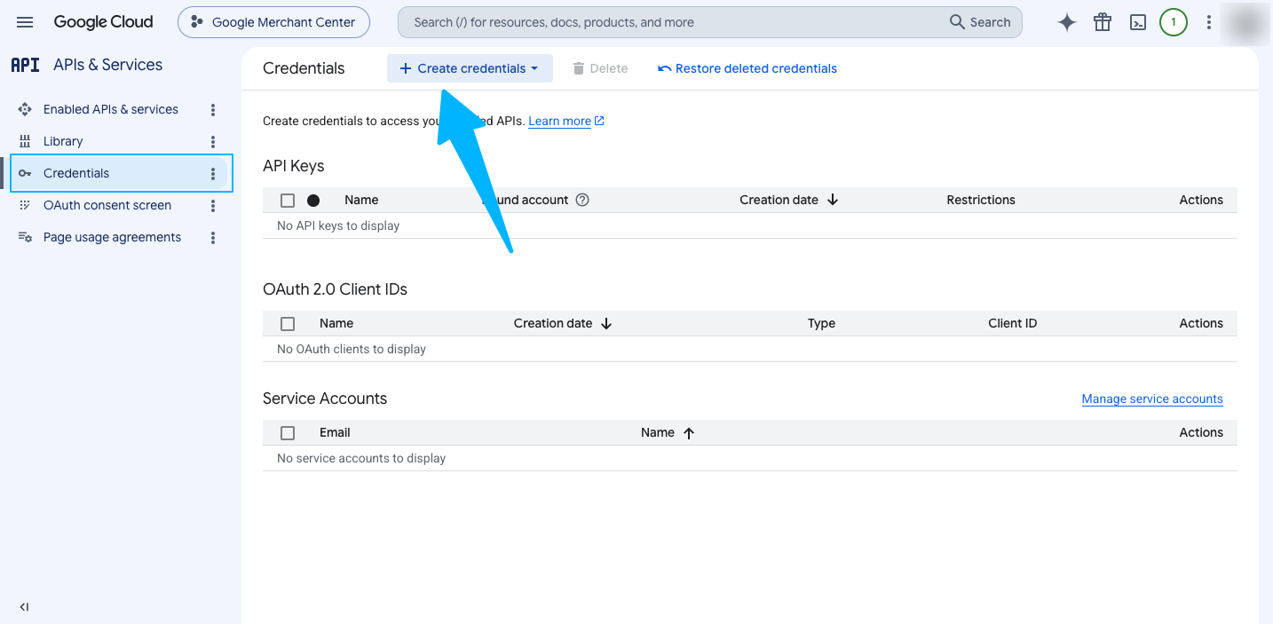 Step 3: Create Your Credentials - WooCommerce to Google Merchant Center