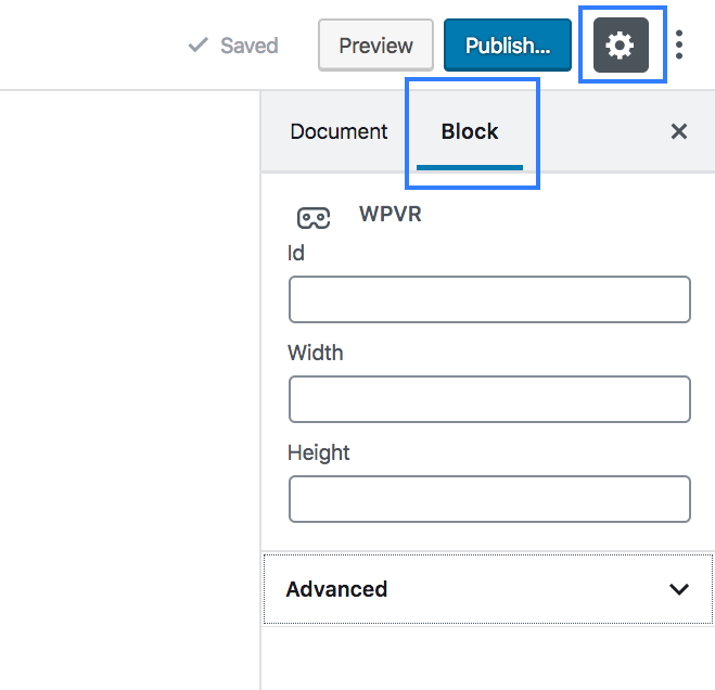 WPVR block settings