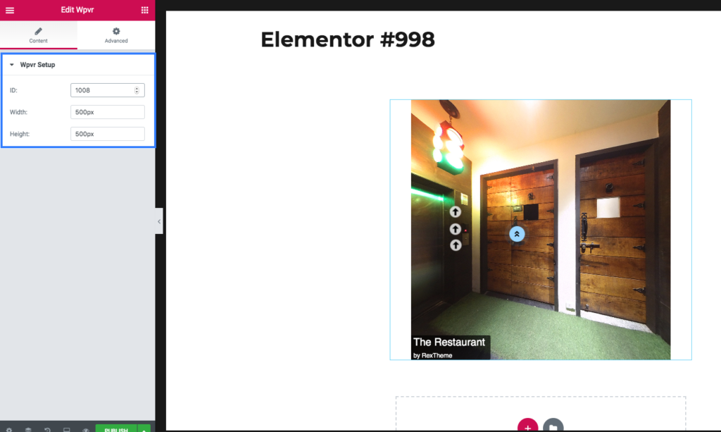 Tour added through WPVR Elementor Widget