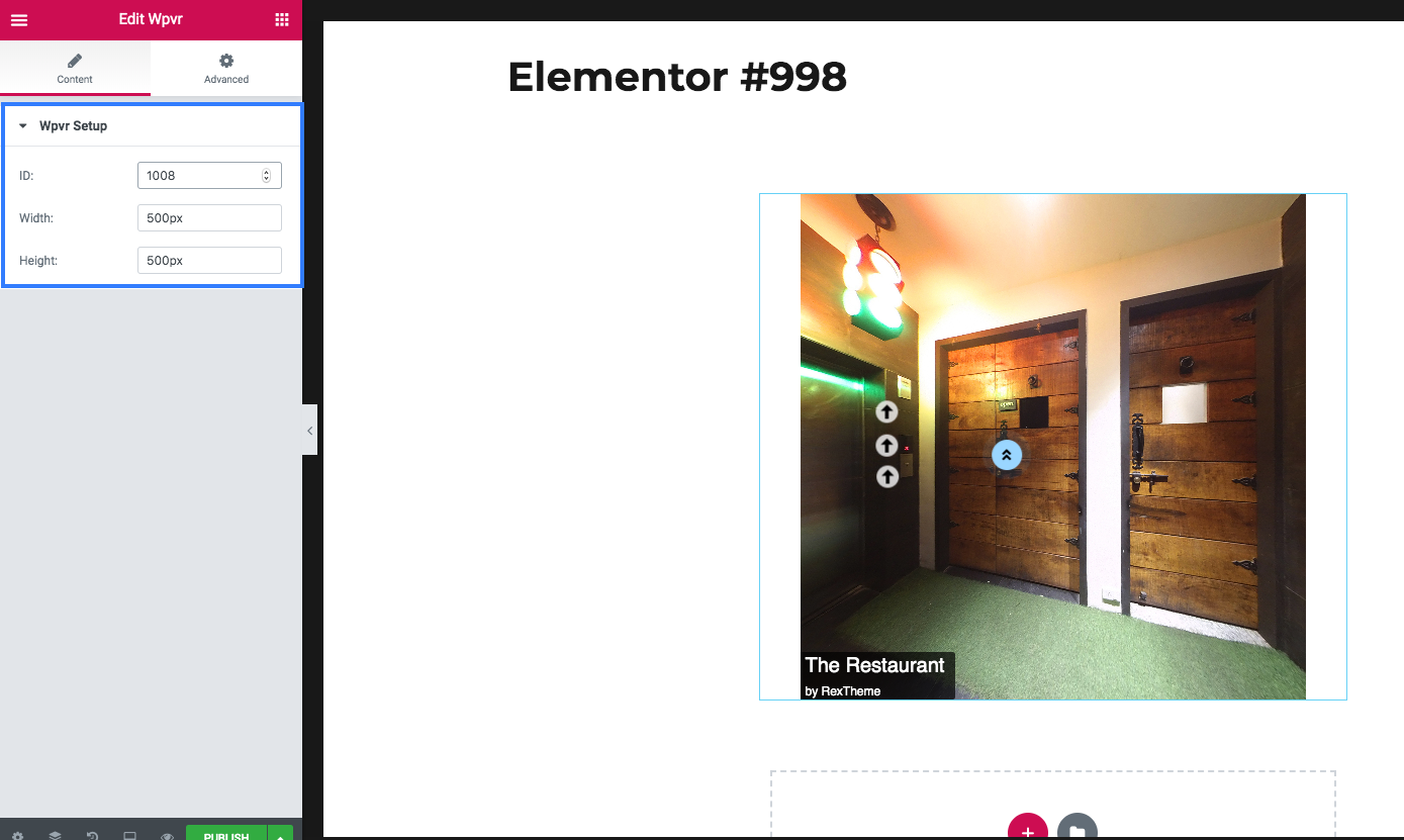 Tour added through WPVR  Elementor Widget 