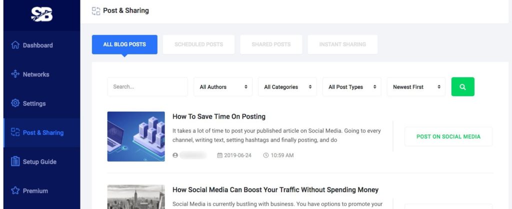 Post And Sharing Tab
