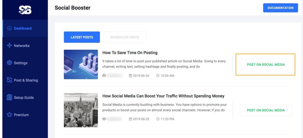 Share from dashboard