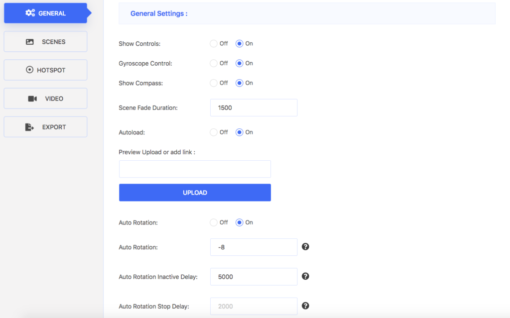 Complete Demo Virtual Tour General Settings