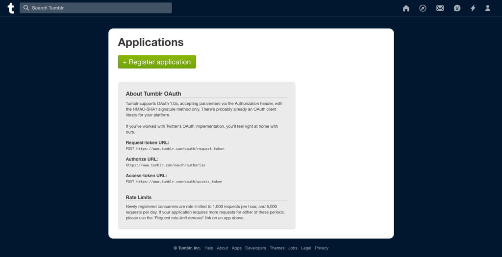 Tumblr register application