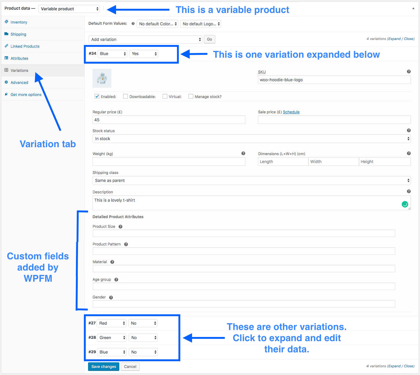 Variable product Custom Attribute added