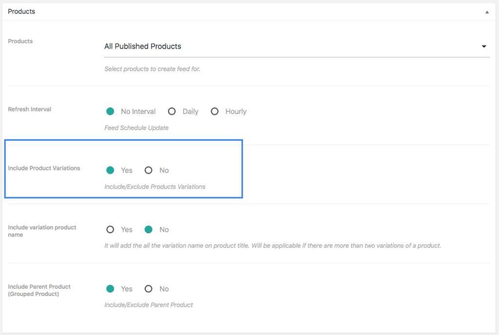 Include all variable products
