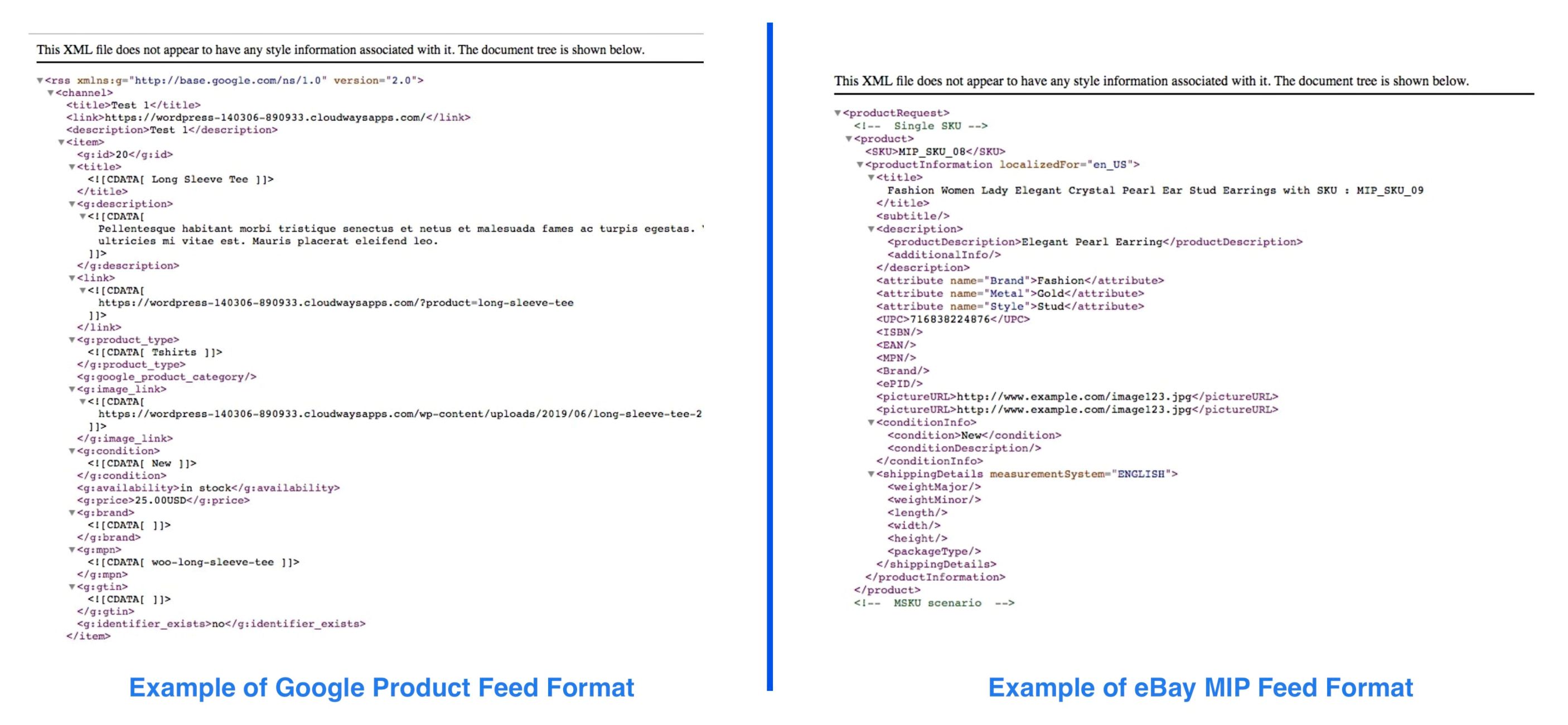 Compare Google and eBay feed format