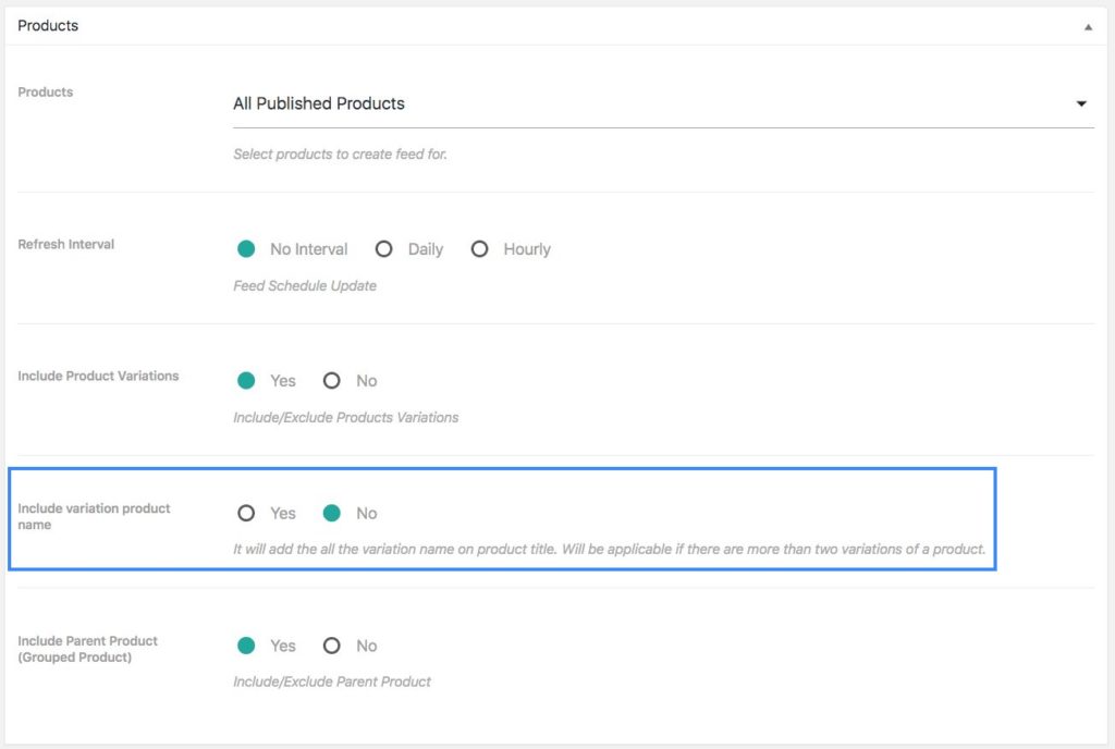 Include/exclude variable name on product title