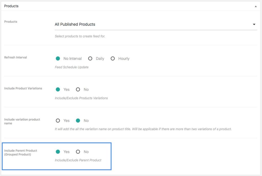 Parent products for grouped products