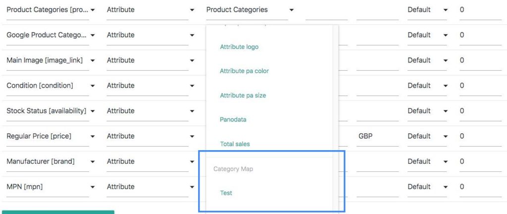 Category mapping list