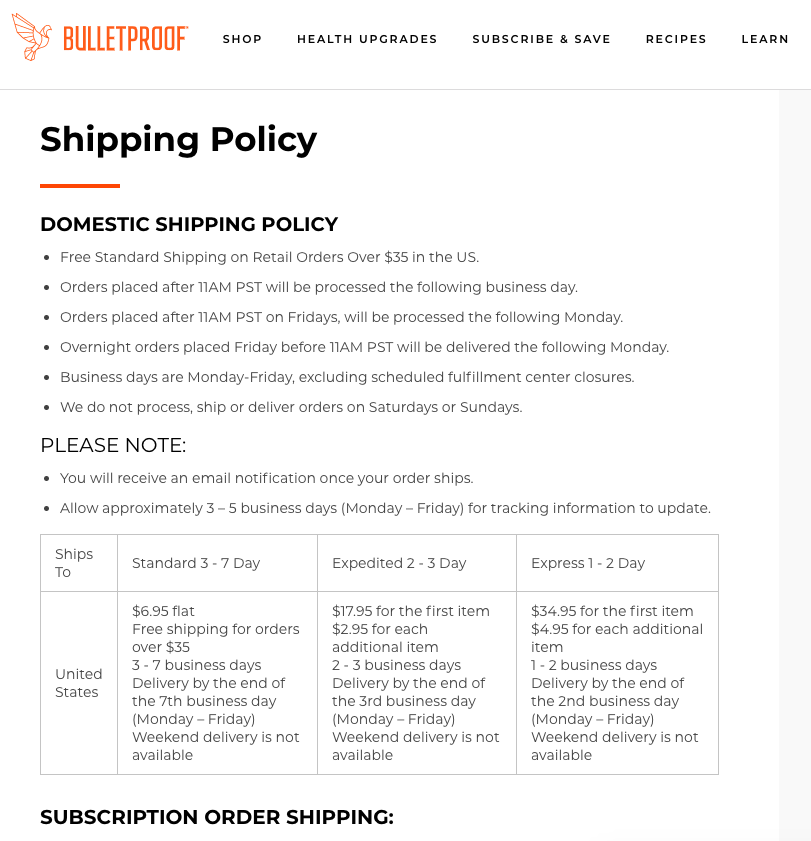 Bulletproof shipping policy
abandoned cart