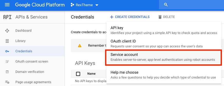 Service-account aanmaken Cloud Storage