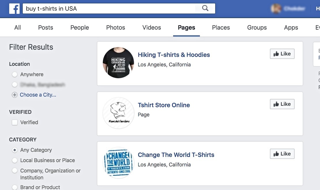 FB Search - t-shirt USA