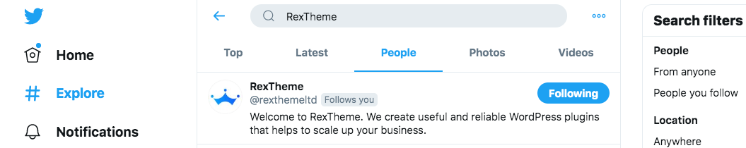 RexTheme on twit search