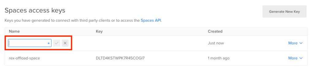 Generate New Spaces Access Keys