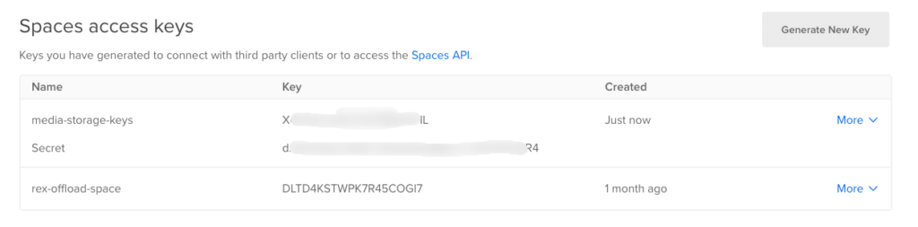 Access Key and Secret Generated