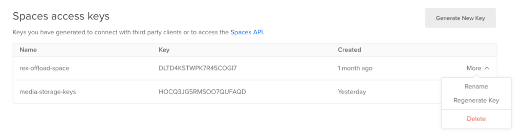 Regenerate Spaces Access API