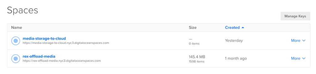 Existing Spaces on DigitalOcean