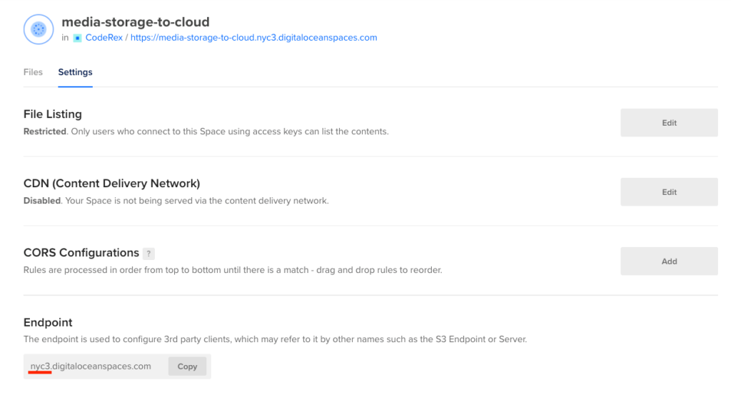 DigitalOcean Spaces Region from Endpoint