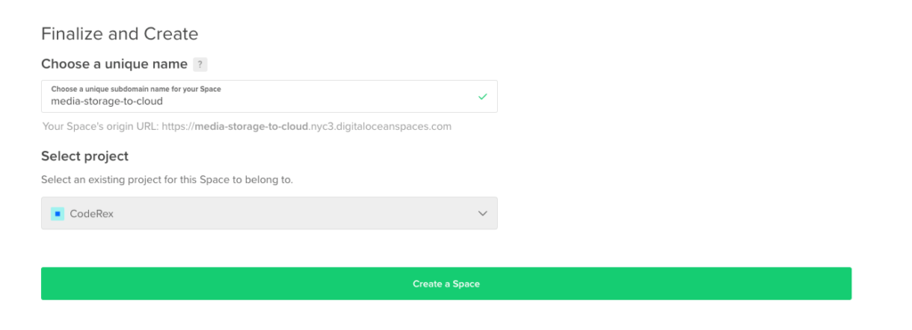 Create New Space on DigitalOcean