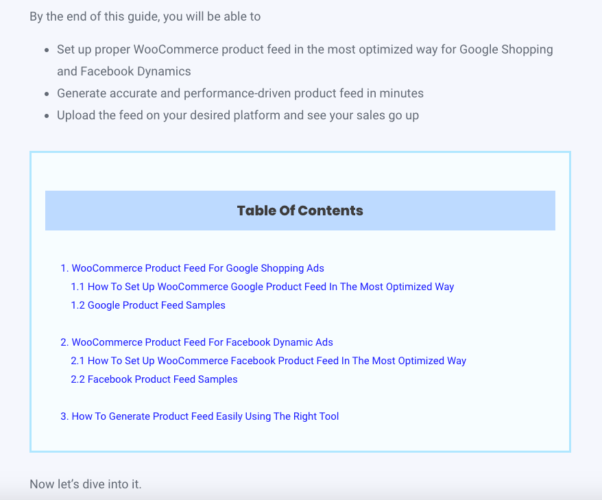 Table of contents