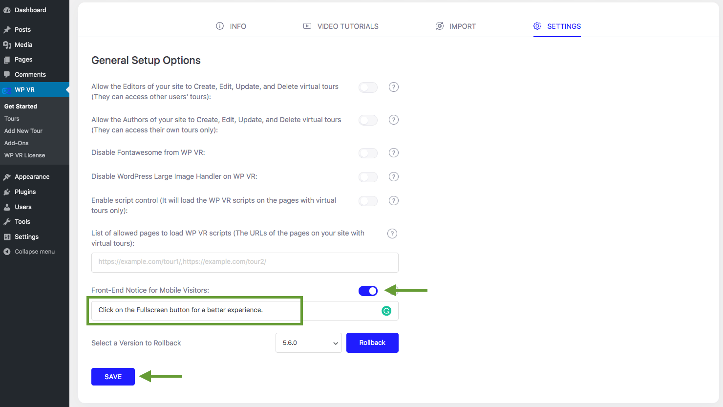 Dynamic Front End Notice