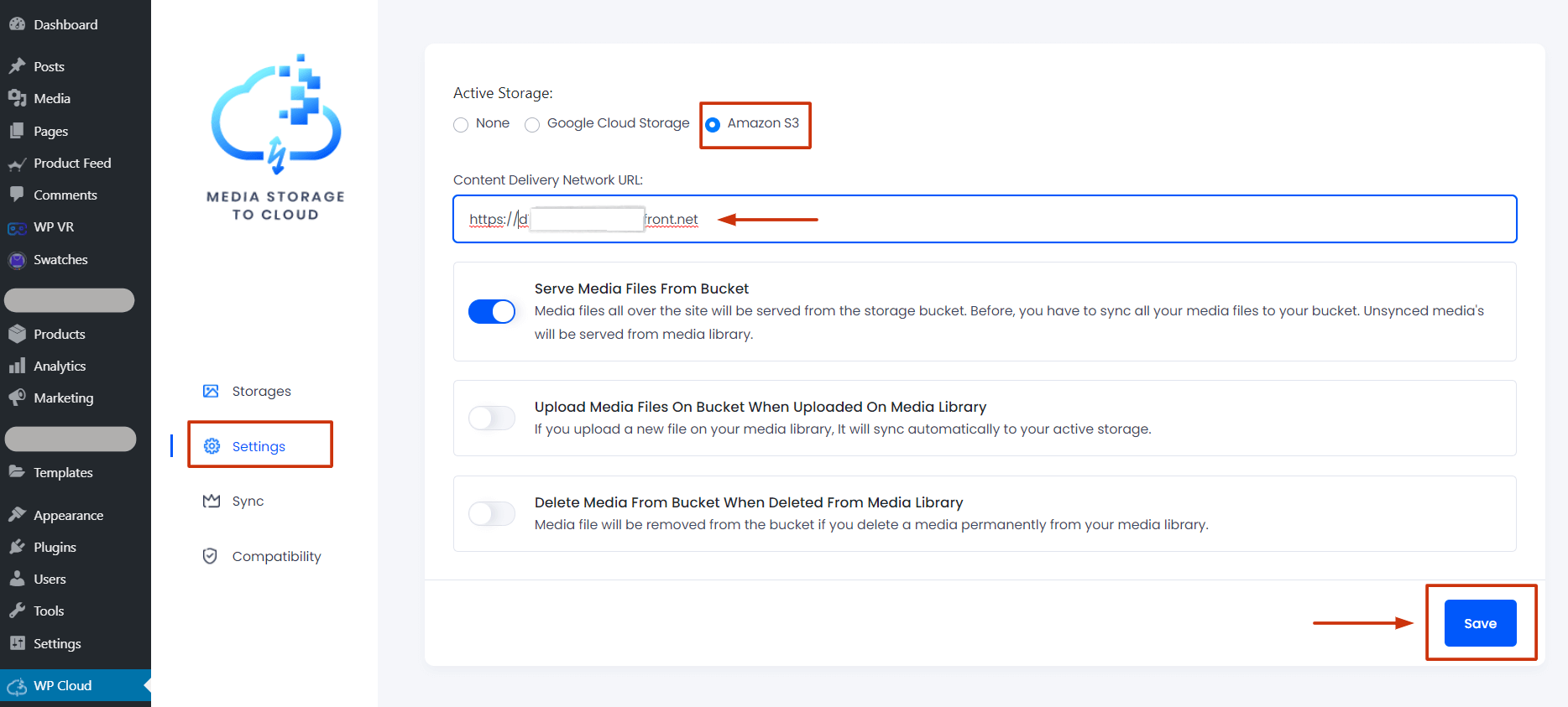 Media Storage to Cloud plugin settings
