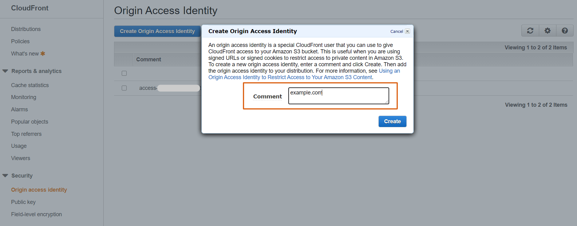 Create Amazon CloudFront Origin Access Identity