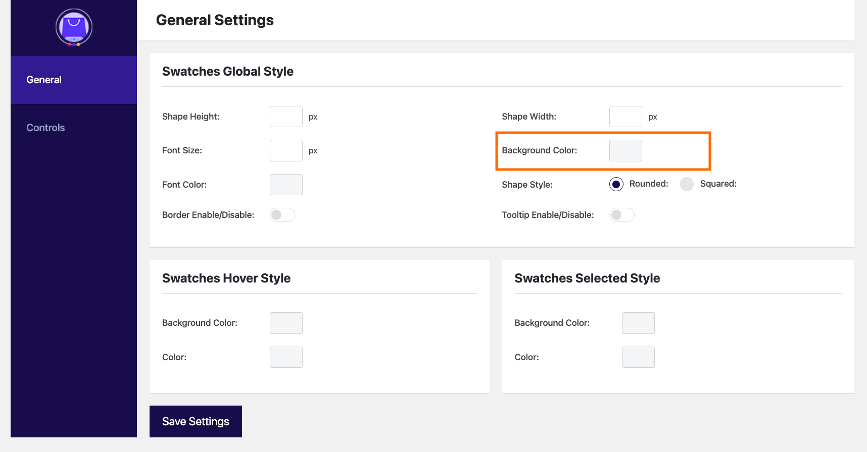 Select Background Color of the Swatches