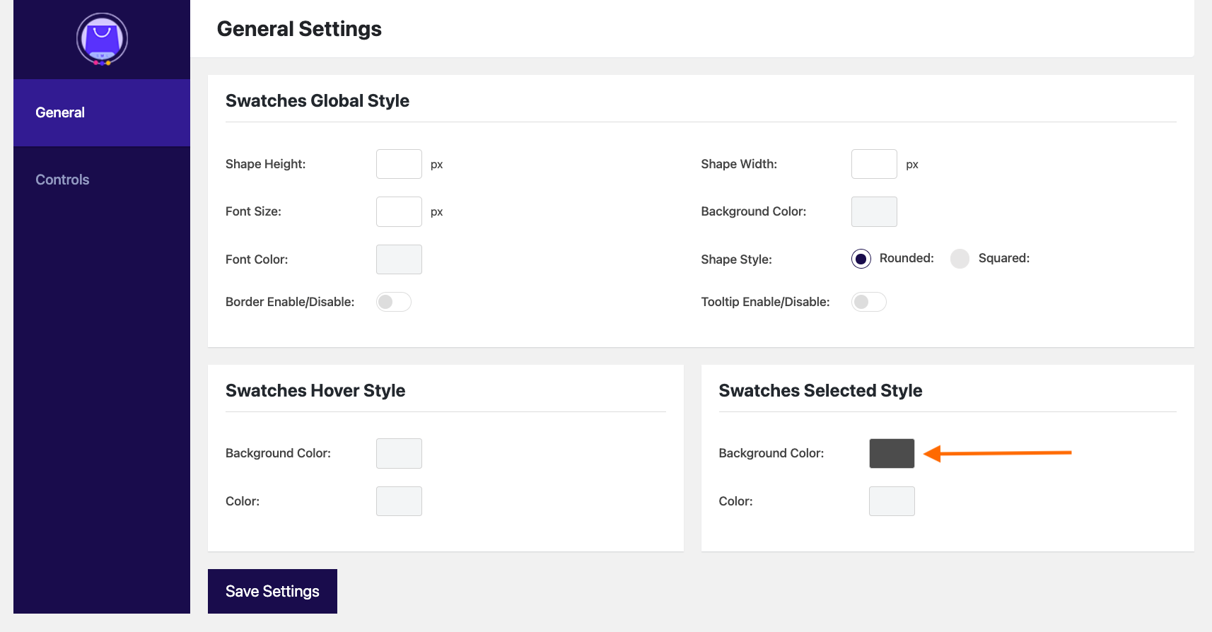 Background Color - Swatches Selected Style