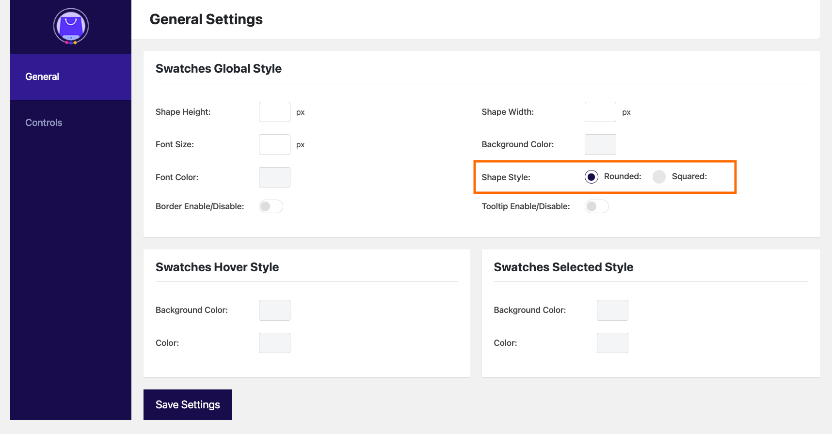 Select Swatches Shape style