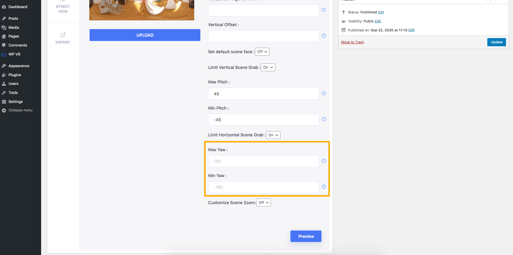 Horizontal Scene Grab Options