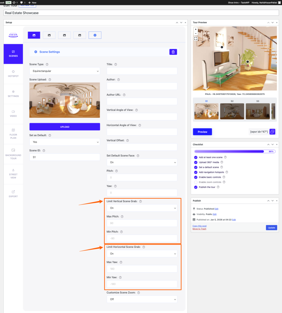 How to Set 360 Image Grab Limit On A Scene in Your Virtual Tour - WPVR 1
