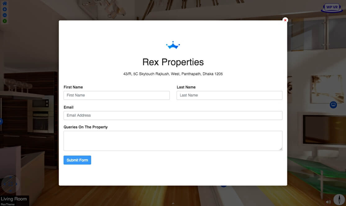 Contact form on a virtual tour