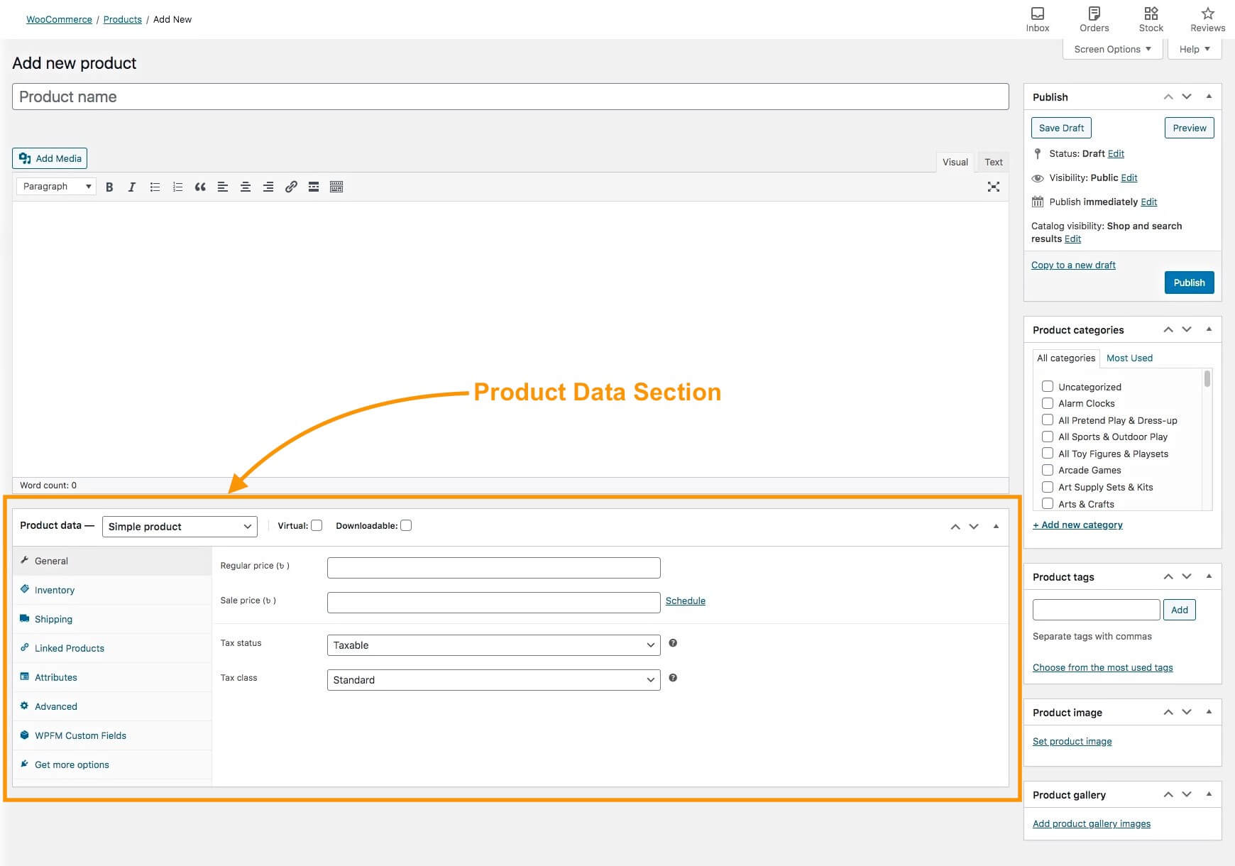 WooCommerce sectie productgegevens