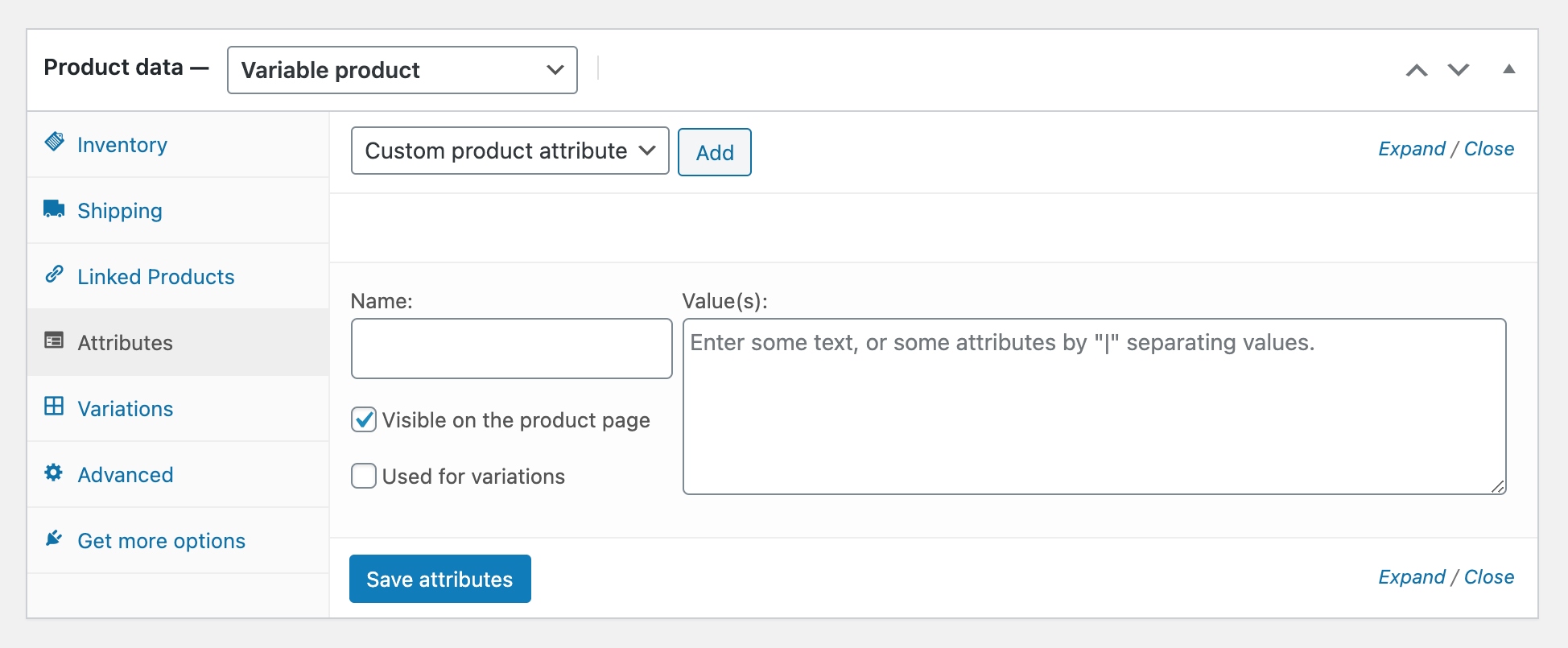 Create attribute. Custom product Page. Custom attributes.