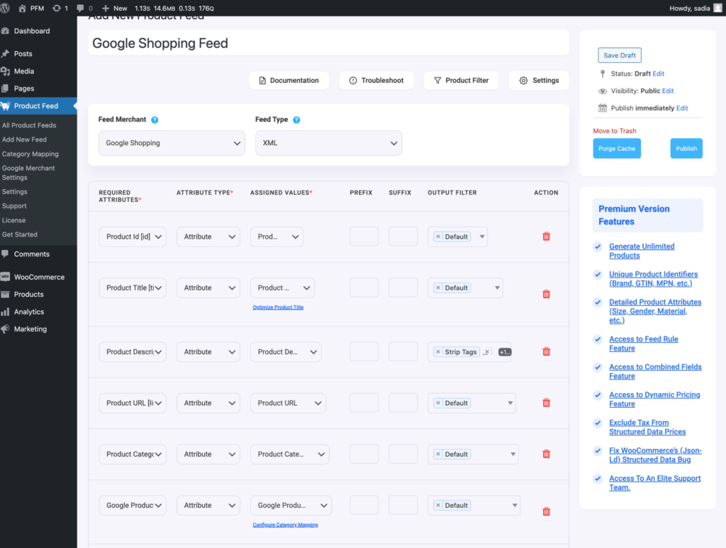 list of product feed attributes