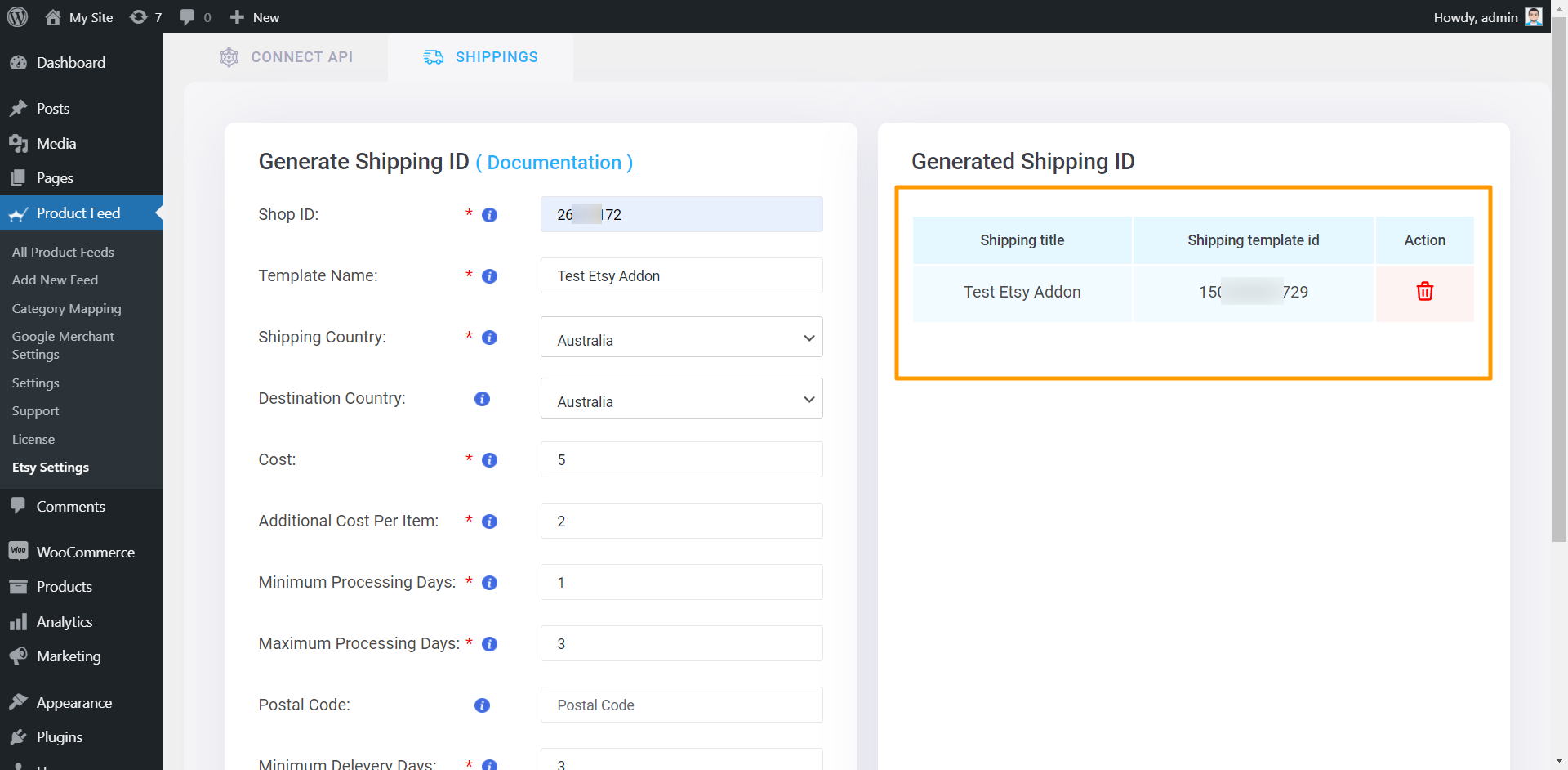 Generate Etsy Shipping ID