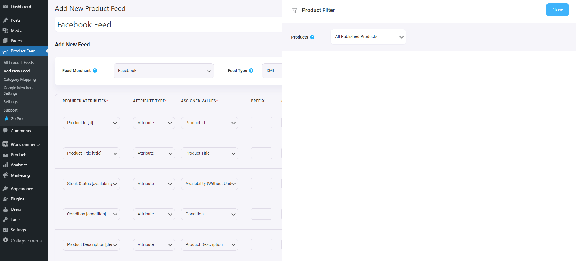 Product Filter Settings