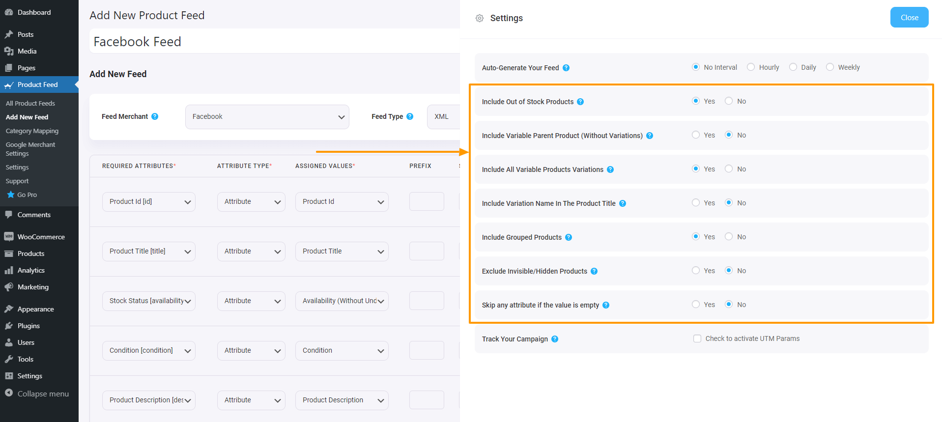 Product Settings Options