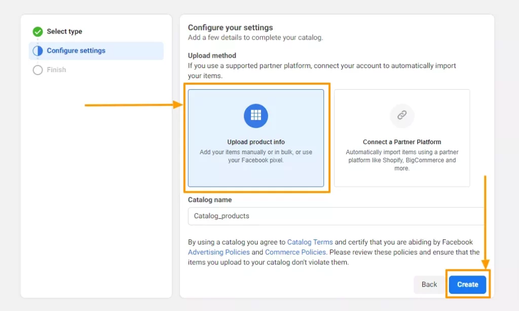 Create Catalog - configure settings