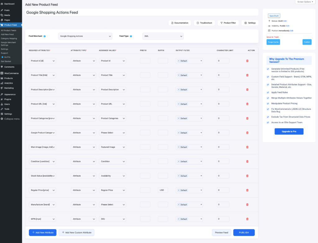 How to create a WooCommerce product feed for Google Shopping Actions 1