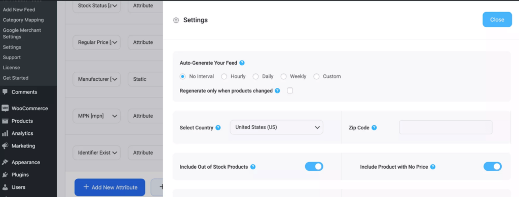 Feed Settings Drawer