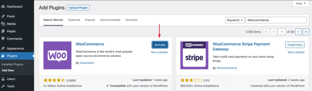 activate WooCommerce