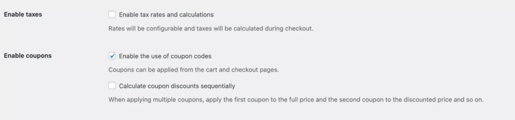 woocommerce enable tax and coupon