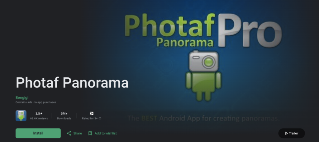 Photaf Panorama by Bengigi is a Panoramic Camera App for Android