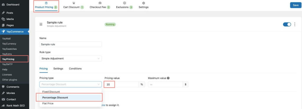 Create discount rule in product pricing tab